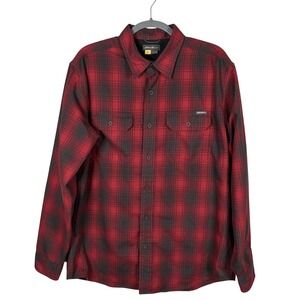 Eddie Bauer Travex Shirt Mens Large Polyester Plaid‎ Button Up Flap Pockets